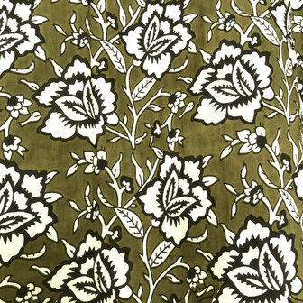 pyjamaset blockprint katoen 10- khaki groen/zwart/beige