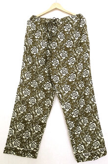 pyjamaset blockprint katoen 10- khaki groen/zwart/beige