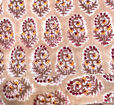 kimono katoen handblockprint 2-beige/roze