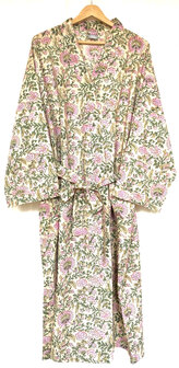 kimono katoen handblockprint 3- pastel geel/roze/groen