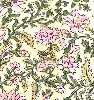 kimono katoen handblockprint 3- pastel geel/roze/groen