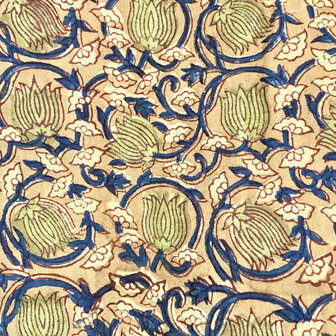 kimono katoen handblockprint 4- warm beige/groen/blauw