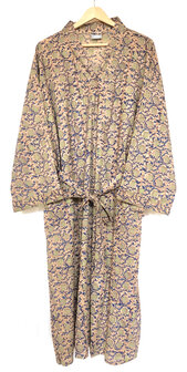 kimono katoen handblockprint 4- warm beige/groen/blauw