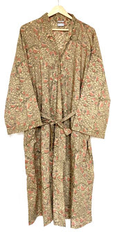 kimono katoen handblockprint 5- khaki groen/oud roze/beige