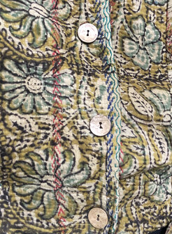 jasje/bomberjack vintage kantha met etnic  Bagru print-2-oker/turquoise