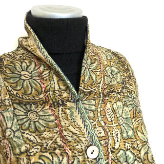 jasje/bomberjack vintage kantha met etnic  Bagru print-2-oker/turquoise