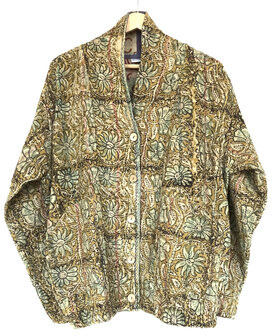 jasje/bomberjack vintage kantha met etnic  Bagru print-2-oker/turquoise