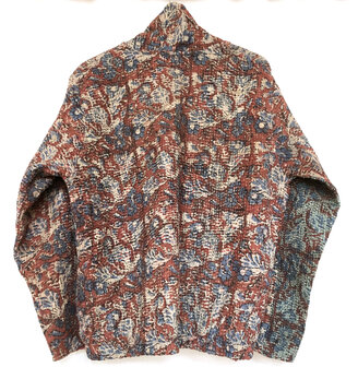 jasje/bomberjack vintage kantha met etnic  Bagru print-5-ossebloed-rood/blauw