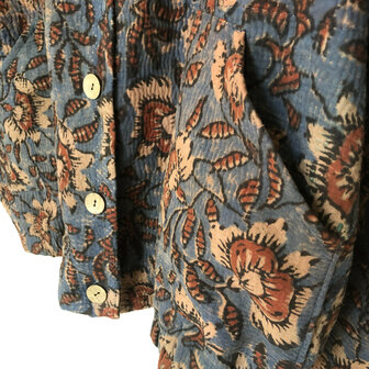 jasje/bomberjack vintage kantha met etnic  Bagru print-6- blauw/bessenrood