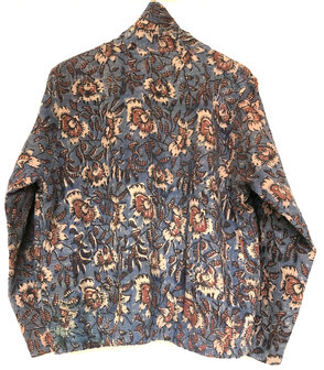 jasje/bomberjack vintage kantha met etnic  Bagru print-6- blauw/bessenrood