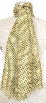 sjaal smal zijde print 5- olijgroen/pastelgeel