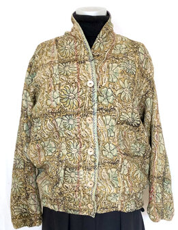 jasje/bomberjack vintage kantha met etnic  Bagru print-2-oker/turquoise