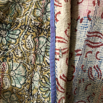jasje/bomberjack vintage kantha met etnic  Bagru print-2-oker/turquoise