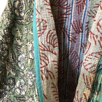 jasje/bomberjack vintage kantha met etnic  Bagru print-4- groen/beige/blauw