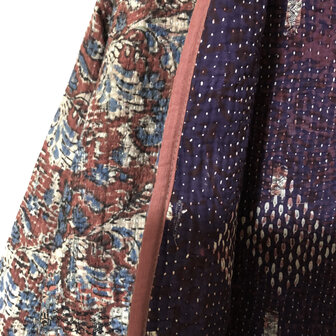 jasje/bomberjack vintage kantha met etnic  Bagru print-5-ossebloed-rood/blauw