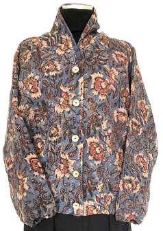 jasje/bomberjack vintage kantha met etnic  Bagru print-6- blauw/bessenrood