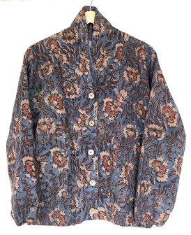 jasje/bomberjack vintage kantha met etnic  Bagru print-6- blauw/bessenrood
