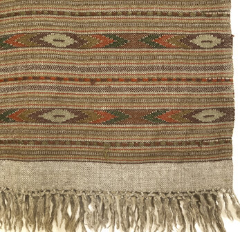 sjaal/omslagdoek wol etnic vintage Kullu naturel taupe/streep