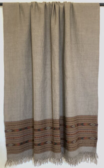 sjaal/omslagdoek wol etnic vintage Kullu naturel taupe/streep