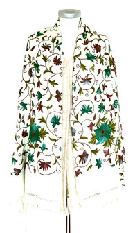  VERKOCHT-sjaal/omslagdoek wol etnic vintage Kashmir geborduurd multicolour