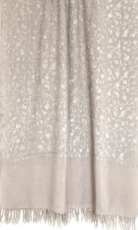 sjaal/omslagdoek wol etnic vintage Kashmir warm beige geborduurd