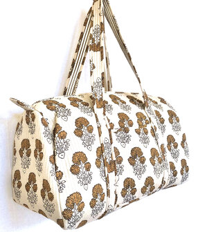 duffle bag/tas quilted katoen handblockprint 1- beige