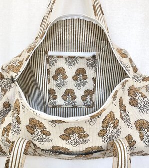 duffle bag/tas quilted katoen handblockprint 1- beige