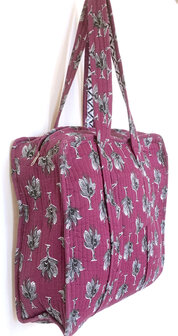 tote bag/tas quilted katoen blockprint 1- bessenrood