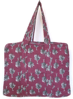 tote bag/tas quilted katoen blockprint 1- bessenrood