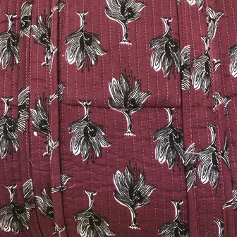 tote bag/tas quilted katoen blockprint 1- bessenrood