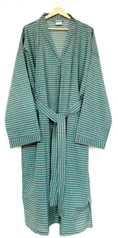  kimono/kamerjas L/XL hand zeefdrukprint 4- donker-lichtgroen /taupe