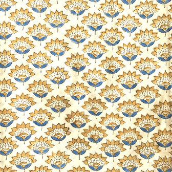  kimono/kamerjas L/XL hand blockprint 3- zandgeel/oker/blauw