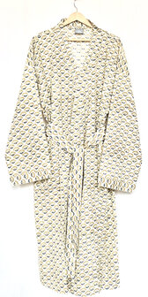  kimono/kamerjas L/XL hand blockprint 3- zandgeel/oker/blauw
