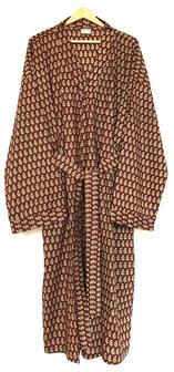  kimono/kamerjas L/XL hand blockprint 1- roest rood/bruin 