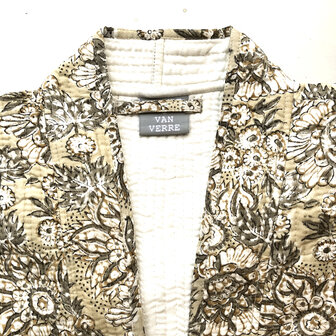  ochtendjas/kimono quilted katoen 8- zandgeel/khaki/bruin/wit