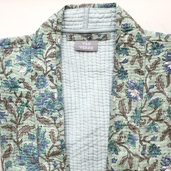  ochtendjas/kimono quilted katoen 7-aqua/turquoise/blauw/taupe