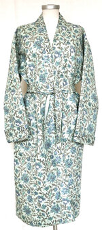  ochtendjas/kimono quilted katoen 7-aqua/turquoise/blauw/taupe