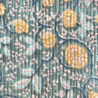  ochtendjas/kimono quilted katoen 6- petrol/aqua/licht geel