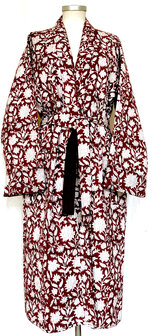  ochtendjas/kimono quilted katoen 3- bessenrood/wit