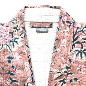  ochtendjas/kimono quilted katoen 2- roze/groen