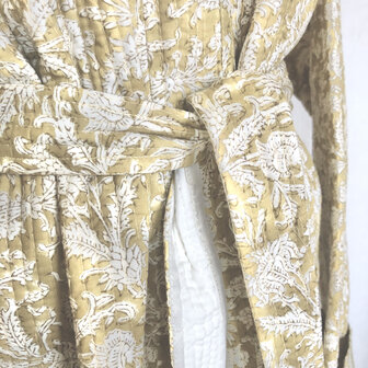  ochtendjas/kimono quilted katoen 1- mosterd/wit