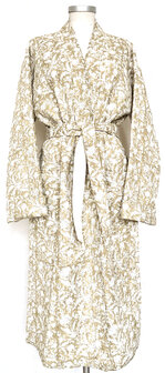  ochtendjas/kimono quilted katoen 1- mosterd/wit