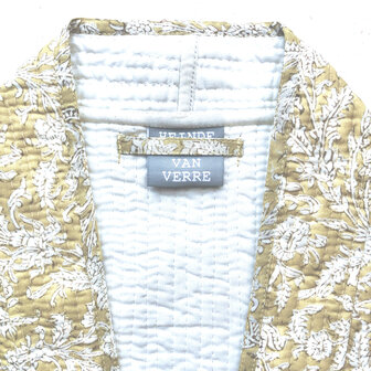  ochtendjas/kimono quilted katoen 1- mosterd/wit