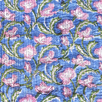  ochtendjas/kimono quilted katoen 10- hemelsblauw/roze