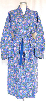  ochtendjas/kimono quilted katoen 10- hemelsblauw/roze