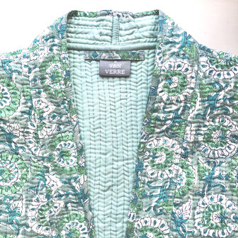  ochtendjas/kimono quilted katoen 11- zeegroen/petrol/aqua