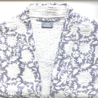  ochtendjas/kimono quilted katoen 13- licht lavendel/wit