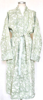  ochtendjas/kimono quilted katoen 14- lindegroen /wit 