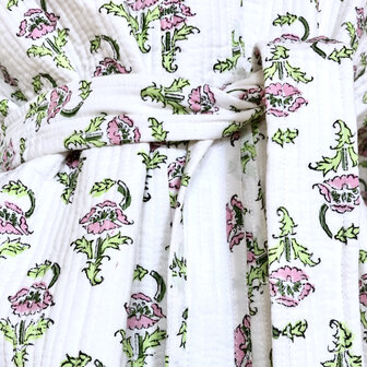  ochtendjas/kimono quilted katoen 16- lichtroze/groen op wit