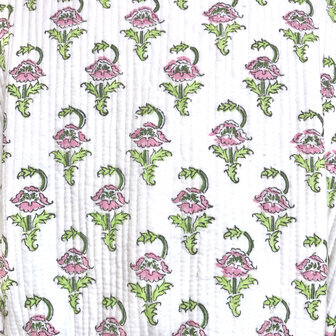  ochtendjas/kimono quilted katoen 16- lichtroze/groen op wit